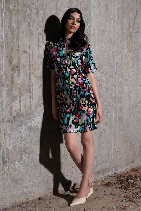 Therealb_Multi Color Polyester Collared Adventure Seeker Print Dress _Online_at_Aza_Fashions