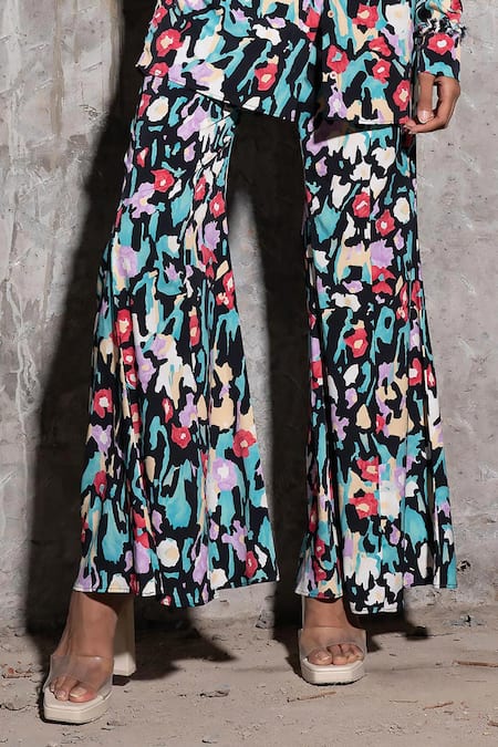Therealb_Multi Color 100% Polyester Print Wind Rider Flared Trouser  _Online_at_Aza_Fashions