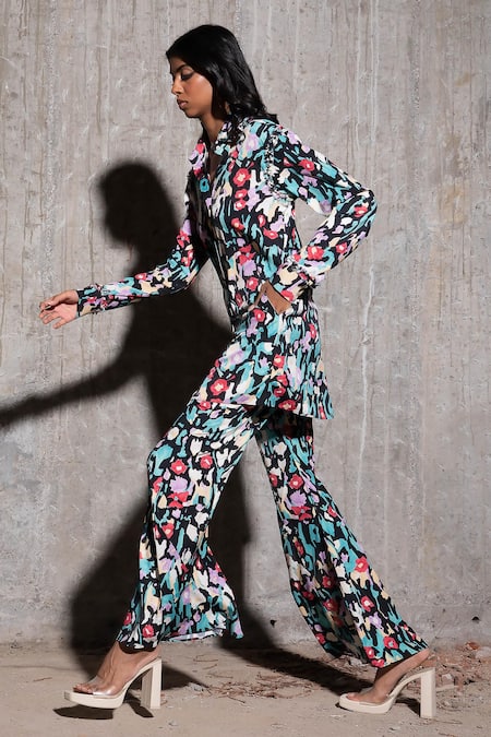 Buy_Therealb_Multi Color 100% Polyester Print Wind Rider Flared Trouser  _Online_at_Aza_Fashions