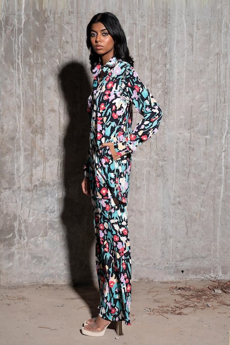 Therealb_Multi Color 100% Polyester Print Wind Rider Flared Trouser  _at_Aza_Fashions