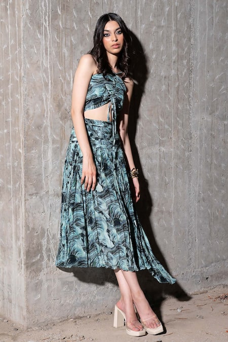 Buy_Therealb_Multi Color Viscose Halter Neck Coastal Breeze Top _Online_at_Aza_Fashions