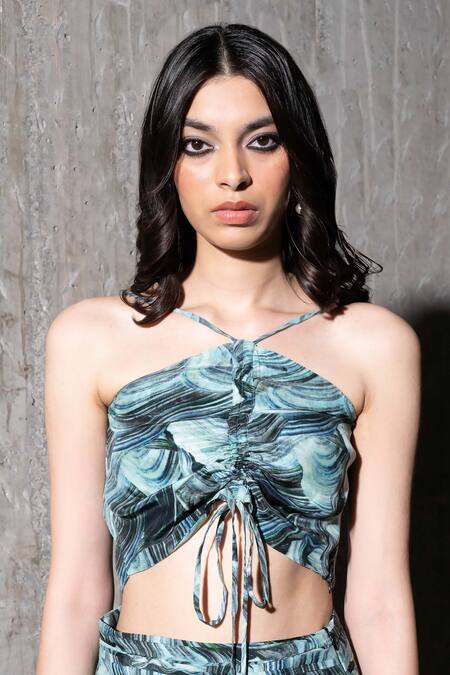 Therealb_Multi Color Viscose Halter Neck Coastal Breeze Top _at_Aza_Fashions