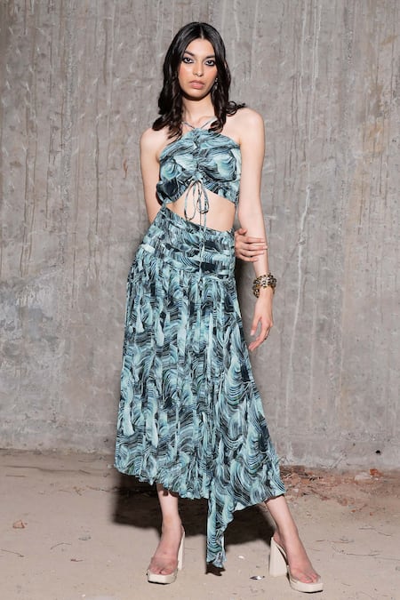 TheRealB Coastal Breeze Pattern Spaghetti Top With Skirt 