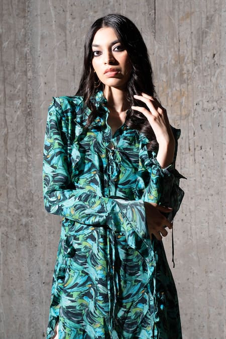 Therealb_Multi Color Viscose V-neck Free Spirit Abstract Print Dress _at_Aza_Fashions