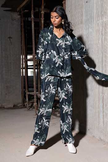 Therealb_Multi Color Viscose Bandeau Neck Island Paradise Bow Collar Shirt And Pant Set _at_Aza_Fashions