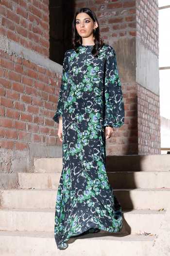 Therealb Multi Color Viscose Round Neck Palm Dreams Print Maxi Dress Online at Aza Fashions Therealb_Multi Color Viscose Round Neck Palm Dreams Print Maxi Dress _Online_at_Aza_Fashions