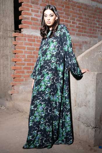 Shop Therealb Multi Color Viscose Round Neck Palm Dreams Print Maxi Dress Online at Aza Fashions Shop_Therealb_Multi Color Viscose Round Neck Palm Dreams Print Maxi Dress _Online_at_Aza_Fashions