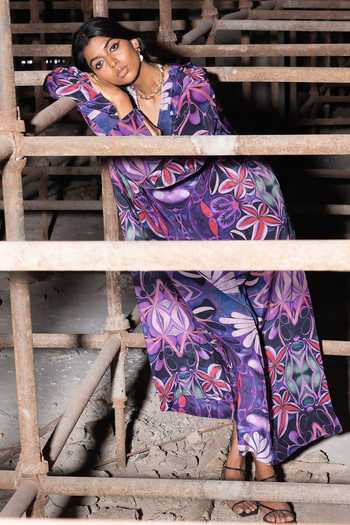 Therealb_Multi Color Viscose V-neck Coastal Bliss Printed Kimono Dress _Online_at_Aza_Fashions