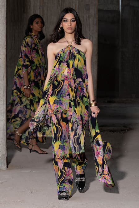 Therealb_Multi Color Viscose Halter Neck Island Oasis Printed Tie Up Strap Top _Online_at_Aza_Fashions