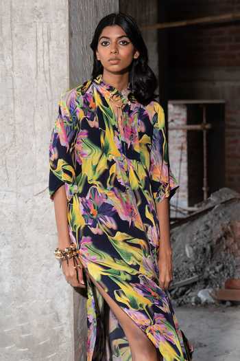 Buy Therealb Multi Color Viscose Keyhole Neck Wildflower Print Dress Online at Aza Fashions Buy_Therealb_Multi Color Viscose Keyhole Neck Wildflower Print Dress _Online_at_Aza_Fashions