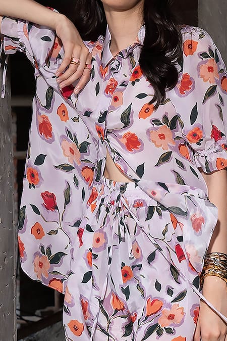 Therealb_Multi Color Viscose Embroidery Wanderer Dream Floral Print Shirt And Shorts Set _Online_at_Aza_Fashions