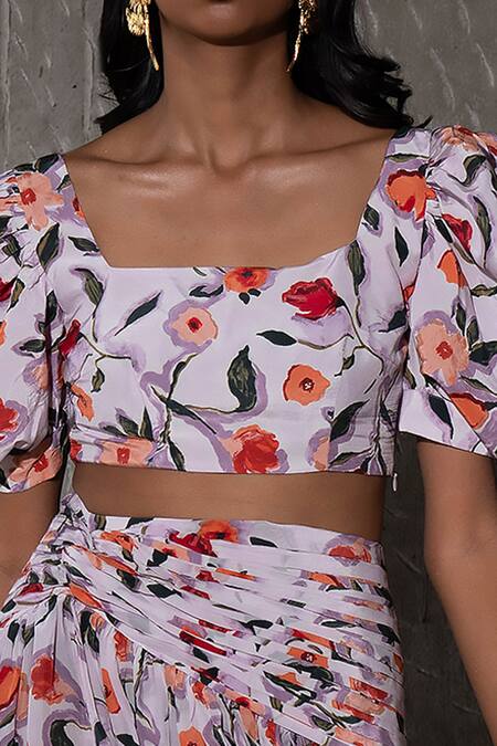 Shop Therealb Multi Color Viscose Square Neck Nomadic Journey Printed Top And Skirt Set Online at Aza Fashions Shop_Therealb_Multi Color Viscose Square Neck Nomadic Journey Printed Top And Skirt Set _Online_at_Aza_Fashions