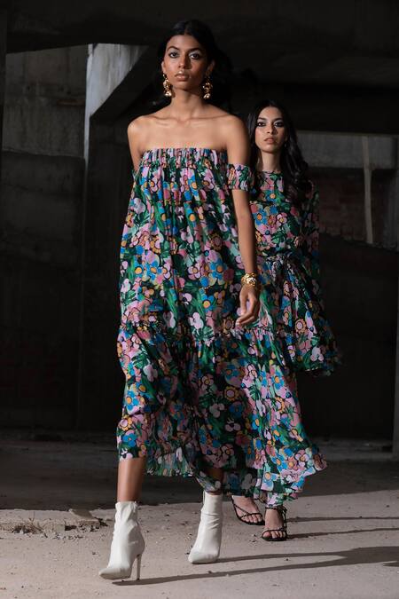 Shop Therealb Multi Color Viscose Off-shoulder Hidden Gem Strapless Dress at Aza Fashions Shop_Therealb_Multi Color Viscose Off-shoulder Hidden Gem Strapless Dress _at_Aza_Fashions