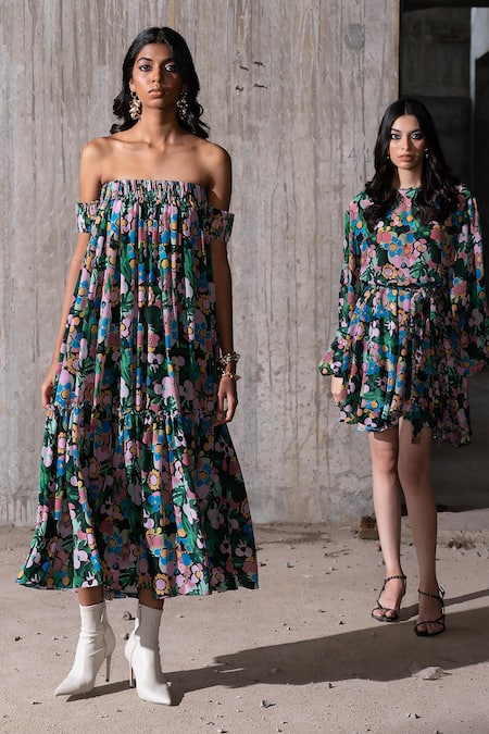 Therealb Multi Color Viscose Off-shoulder Hidden Gem Strapless Dress at Aza Fashions Therealb_Multi Color Viscose Off-shoulder Hidden Gem Strapless Dress _at_Aza_Fashions