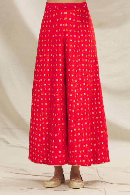 Buy_Vishwa By Pinki Sinha_Red Silk Bandhani Print Sharara _Online_at_Aza_Fashions