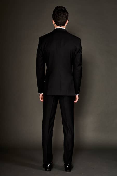 Shop Arjuun Kilachand Black Wool Embroidered Cut Dana And Thread Work Jacket & Trouser Set at Aza Fashions Shop_Arjuun Kilachand_Black Wool Embroidered Cut Dana And Thread Work Jacket & Trouser Set _at_Aza_Fashions