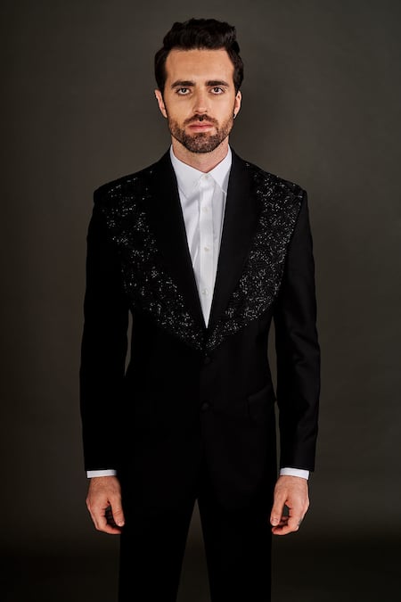 Buy Arjuun Kilachand Black Wool Embroidered Cut Dana And Thread Work Jacket & Trouser Set Online at Aza Fashions Buy_Arjuun Kilachand_Black Wool Embroidered Cut Dana And Thread Work Jacket & Trouser Set _Online_at_Aza_Fashions