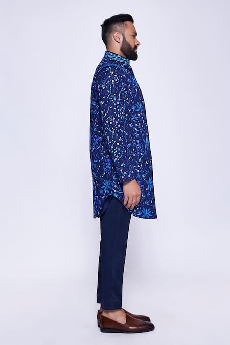 Buy Arjuun Kilachand Navy Cotton, Silk Mirrors, Embroidery Floral Resham Gota Work Bundi And Kurta Set Online at Aza Fashions Buy_Arjuun Kilachand_Navy Cotton, Silk Mirrors, Embroidery Floral Resham Gota Work Bundi And Kurta Set _Online_at_Aza_Fashions