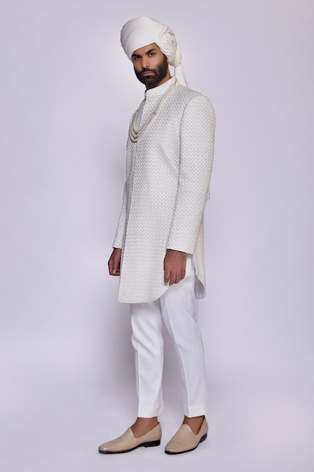 Buy Arjuun Kilachand Ivory Georgette Hand Embroidered French Knot Thread And Cut Dana & Sherwani Online at Aza Fashions Buy_Arjuun Kilachand_Ivory Georgette Hand Embroidered French Knot Thread And Cut Dana & Sherwani _Online_at_Aza_Fashions