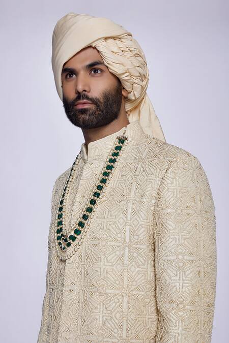 Shop Arjuun Kilachand Beige Raw Silk Hand Embroidered French Knot Thread Work Sherwani Online at Aza Fashions Shop_Arjuun Kilachand_Beige Raw Silk Hand Embroidered French Knot Thread Work Sherwani _Online_at_Aza_Fashions