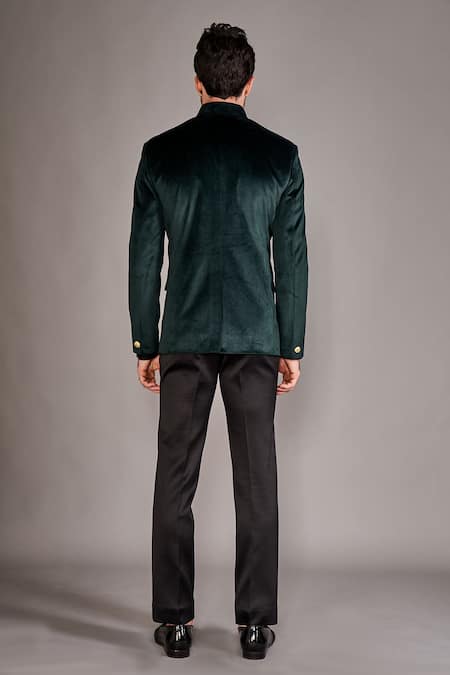 Shop Arjuun Kilachand Green Velvet Embroidery Solid Bandhgala at Aza Fashions Shop_Arjuun Kilachand_Green Velvet Embroidery Solid Bandhgala _at_Aza_Fashions