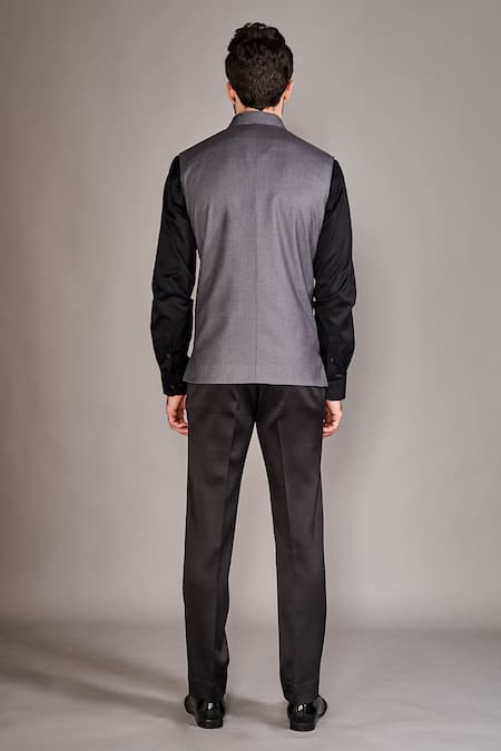 Arjuun Kilachand Grey Solid Bundi & Shirt Set 