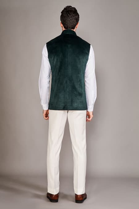 Arjuun Kilachand Forest Green Velvet Bundi Set 