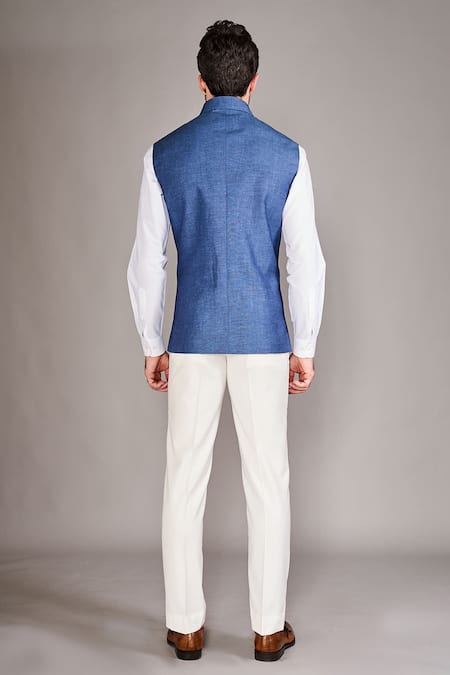 Arjuun Kilachand Teal Blue Linen Bundi Set 