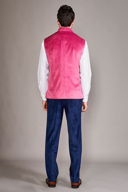 Arjuun Kilachand Pink Velvet Bundi & Shirt Set 