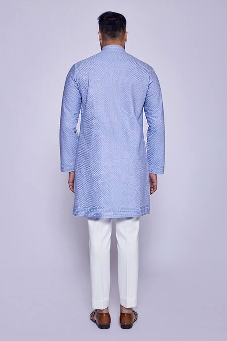 Shop_Arjuun Kilachand_Purple Cotton Silk Embroidered Thread And Cut Dana Work Kurta _at_Aza_Fashions