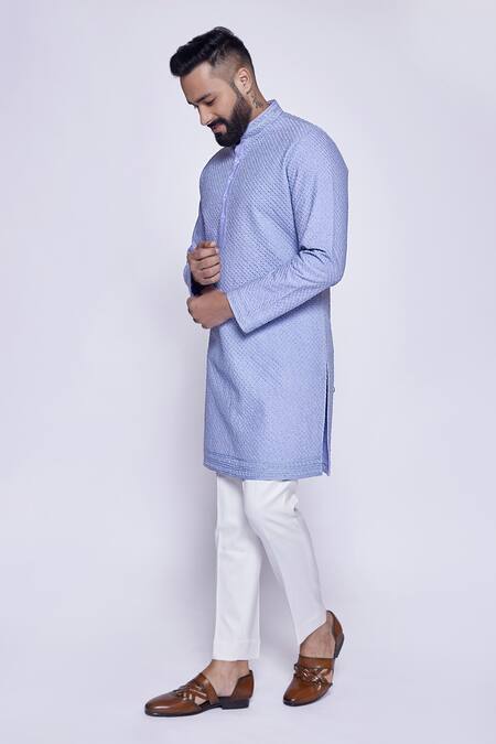 Arjuun Kilachand_Purple Cotton Silk Embroidered Thread And Cut Dana Work Kurta _Online_at_Aza_Fashions