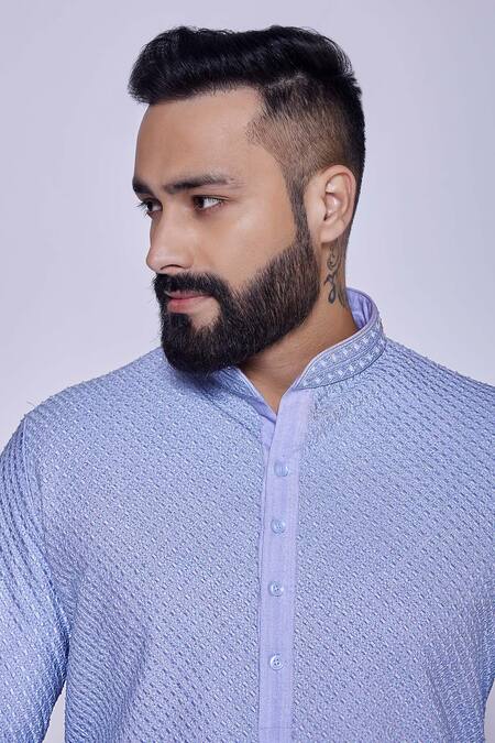Buy_Arjuun Kilachand_Purple Cotton Silk Embroidered Thread And Cut Dana Work Kurta _Online_at_Aza_Fashions