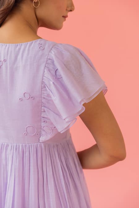 Buy Khamaj India Purple Chanderi, Cotton Embroidery, Applique Round Zoe Kurta With Frilled Inner Online at Aza Fashions Buy_Khamaj India_Purple Chanderi, Cotton Embroidery, Applique Round Zoe Kurta With Frilled Inner _Online_at_Aza_Fashions