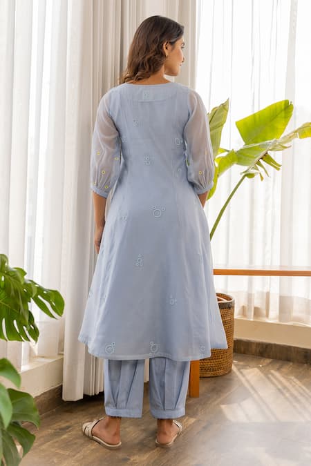 Khamaj India Chanderi Yoke Embroidered Kurta & Pant Set 