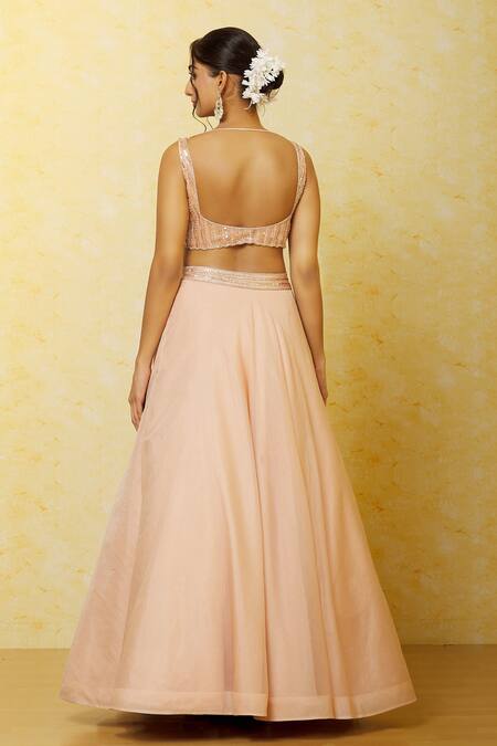 Buy_Shlok Design_Pink Net Embroidered Sequin Jacket Open Floral Jaal Embellished Lehenga Set