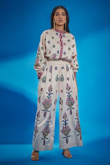 Surily G Peacock Feather Motif Embroidered Jumpsuit 