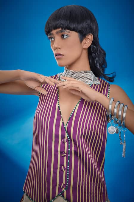 Surily G Silk Stripe Pattern Waistcoat 