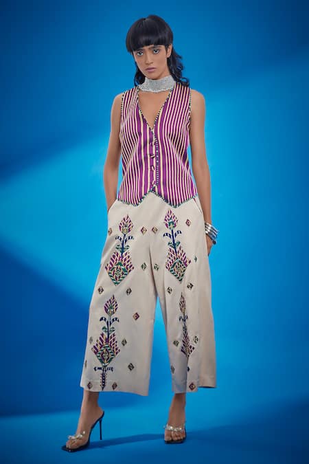 Surily G Silk Stripe Pattern Waistcoat 