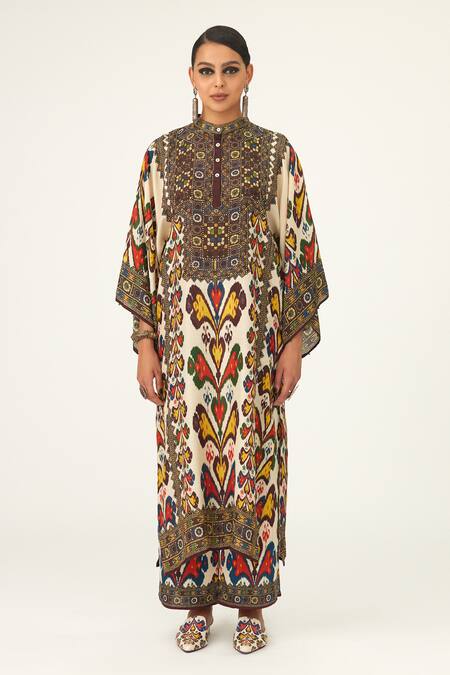 Rajdeep Ranawat_Beige Silk Bandeau Neck Gayatri Tunic_Online_at_Aza_Fashions