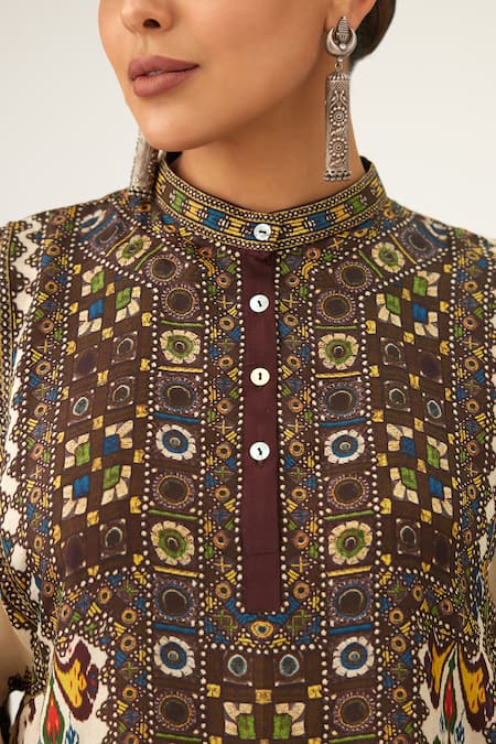 Buy_Rajdeep Ranawat_Beige Silk Bandeau Neck Gayatri Tunic_Online_at_Aza_Fashions