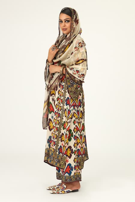 Shop_Rajdeep Ranawat_Beige Silk Bandeau Neck Gayatri Tunic_Online_at_Aza_Fashions