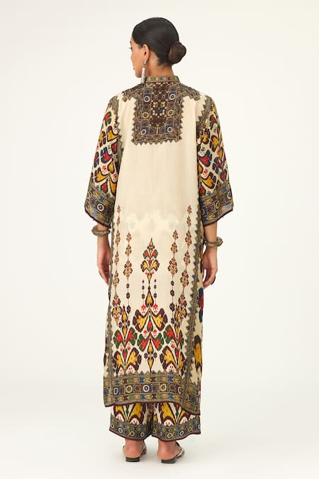 Shop Rajdeep Ranawat Beige Silk Beads Bandeau Neck Ghazala Geometric Pattern Tunic at Aza Fashions Shop_Rajdeep Ranawat_Beige Silk Beads Bandeau Neck Ghazala Geometric Pattern Tunic_at_Aza_Fashions