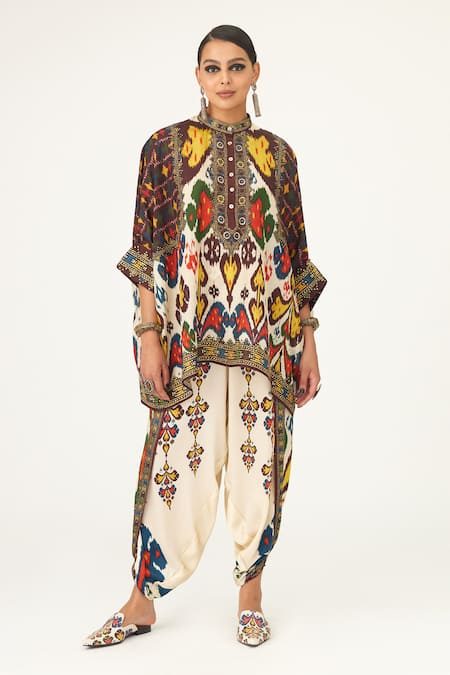 Rajdeep Ranawat Beige Silk Geometric Band Chanel Pattern Tunic  