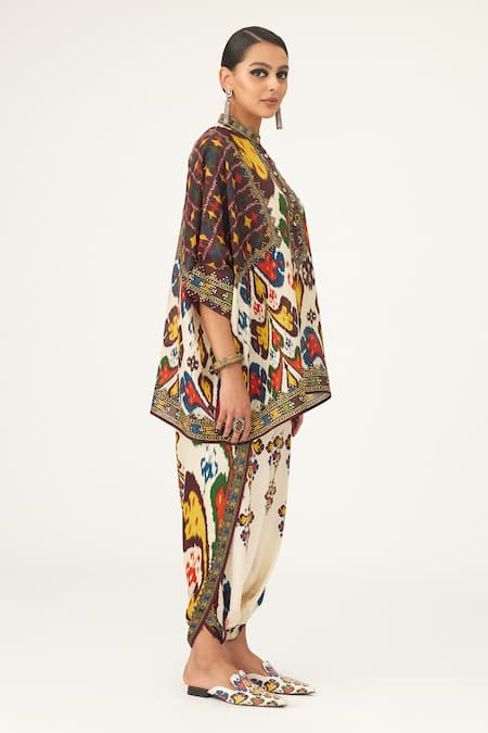 Buy Rajdeep Ranawat Beige Silk Embroidery Bandeau Neck Chanel Geometric Pattern Tunic Online at Aza Fashions Buy_Rajdeep Ranawat_Beige Silk Embroidery Bandeau Neck Chanel Geometric Pattern Tunic_Online_at_Aza_Fashions