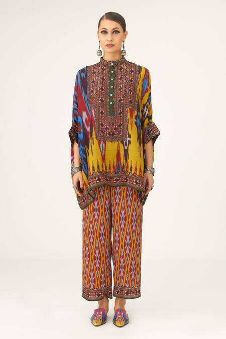 Rajdeep Ranawat_Yellow Silk Embroidery Bandeau Neck Chanel Short Tunic_Online_at_Aza_Fashions