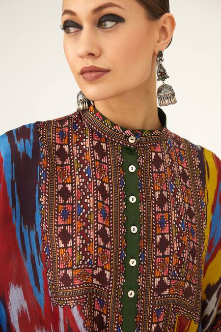 Shop_Rajdeep Ranawat_Yellow Silk Embroidery Bandeau Neck Chanel Short Tunic_Online_at_Aza_Fashions