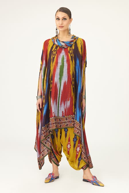 Rajdeep Ranawat Yellow Silk Geometric Cowl Lavanya Neck Tunic  