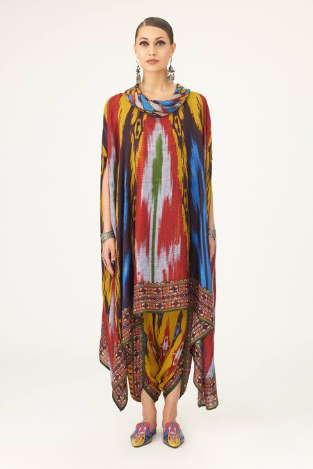 Rajdeep Ranawat Yellow Silk Cowl Neck Lavanya Tunic Online at Aza Fashions Rajdeep Ranawat_Yellow Silk Cowl Neck Lavanya Tunic_Online_at_Aza_Fashions