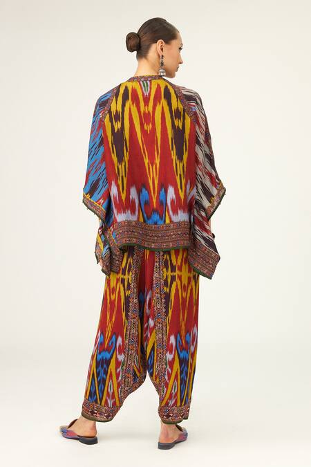 Shop Rajdeep Ranawat Yellow Silk Beads Mandarin Collar Ramona Poncho at Aza Fashions Shop_Rajdeep Ranawat_Yellow Silk Beads Mandarin Collar Ramona Poncho_at_Aza_Fashions