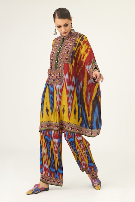 Buy Rajdeep Ranawat Yellow Silk Beads Bandeau Neck Chanel Geometric Pattern Tunic Online at Aza Fashions Buy_Rajdeep Ranawat_Yellow Silk Beads Bandeau Neck Chanel Geometric Pattern Tunic_Online_at_Aza_Fashions